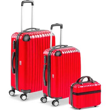 Juego Maletas Set 3 Cabina Rígidas Ruedas Tsa Trolley Rojo  Gridinlux