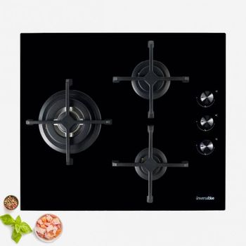 Placa De Gas Cristal-negro 3 Fuegos | Universalblue