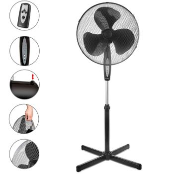 Ventilador Pie Oscilante 40 Cm, 3 Velocidades, Altura Ajustable, Temporizador, Mando Distancia Negro 45w Briebe Fn122397