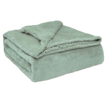 Manta Sofá Invierno Sedalina Lisa Y Borreguito Polar Sherpa 130x160 Cm Calentita Gruesa Suave Verde  Briebe -