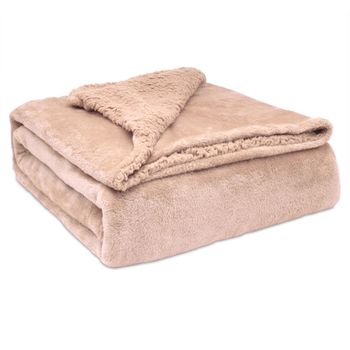 Manta Sofá Invierno Sedalina Lisa Y Borreguito Polar Sherpa 130x160 Cm Calentita Gruesa Suave Coral  Briebe -