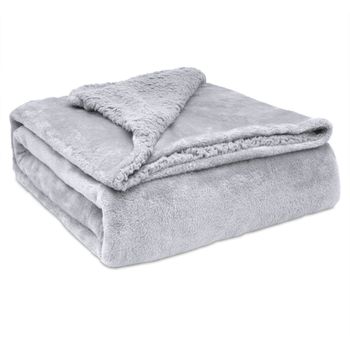 Manta Sofá Invierno Grande Sedalina Lisa Y Borreguito Polar Sherpa 180x240cm Calentita Gruesa Gris  Briebe -