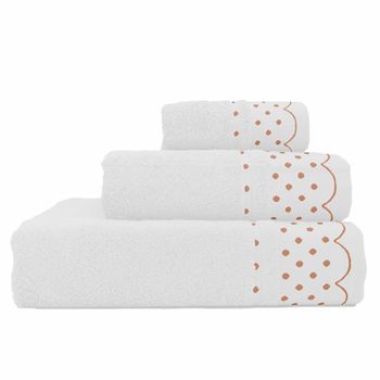 Juego Toallas Baño, 100% Algodón, Rizo 450gr, Set 3 Piezas Ducha Manos Tocador, Lunares Blanco  Briebe Polka Dots