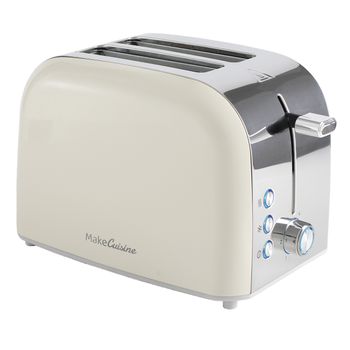 Makecuisine Tostador De Diseño Loft, Inspire Collection - 2 Ranuras Para 2 Rebanadas - Función Cancelar, Descongelar Y Recalentar - Soporte Calientapanecillos Y Bolsa De Tostar De Regalo - Acero Inoxidable - Color Soft Cream- Potencia 900w