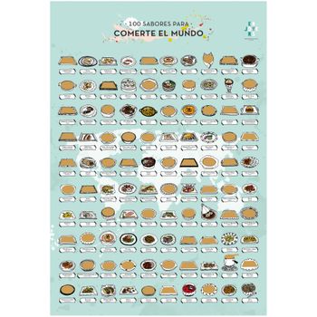 Enjoyers - Lamina Para Rascar 100 Sabores Para Comerte El Mundo. Lamina Rascable Decorativa 65x45 Cm. Mapa Poster Para Pared Ilustrado A Mano. Lamina Viajes Regalo. Sin Marco