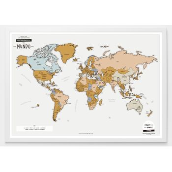 Enjoyers - Mapa Del Mundo Para Rascar. Mapamundi Rascable Ilustrado. Laminas Decorativas Pared 65x45 Cm. Lamina Viajes Regalo Para Viajeros. Con Marco