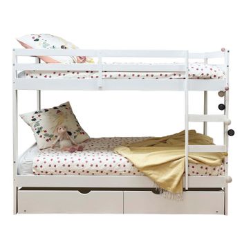 Litera Infantil + 2 Cajones Madera Blanca  90x190cm