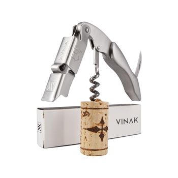 Vinak - Sacacorchos Camarero Profesional Xpert Inox En Acero Inoxidable  Con Doble Apoyo Articulado, Abrebotellas, Navaja Cortacápsulas Y Espiral Profesional Groove.