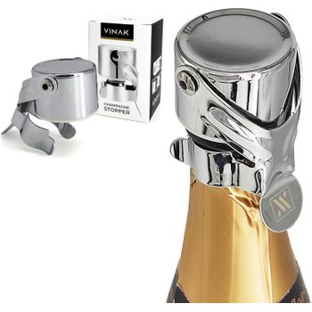 Vinak - Tapón De Champagne De Acero Inoxidable Cromado. Válido Para Todo Tipo De Botellas De Espumosos, Cava Y Vino. Cierre Hermético.