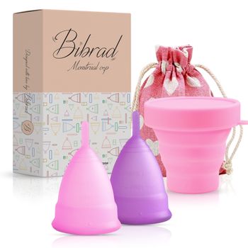 Bibrad 2 Copas Menstrual (m-l) Vaso Esterilizador, Bolsa Algodón, Silicona Médica Suave L