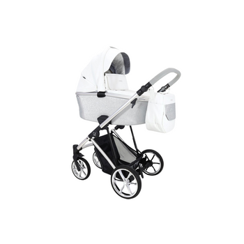 Cochecito Montes Glitter, Carrito Bebe Hasta 22kg (4 Años), 2 Piezas Con Accesorios, Fácil De Plegar, Moderno, Funcional, Ligero Y Transpirable (blanco Glitter Plata) - Adababy