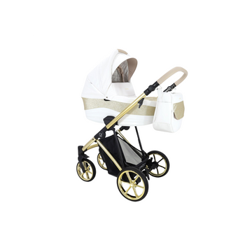 Cochecito Mares, Carrito Bebe Hasta 22kg, 2 Piezas Con Accesorios, Fácil De Plegar, Moderno, Funcional, Ligero Y Transpirable (blanco Y Dorado) - Adababy