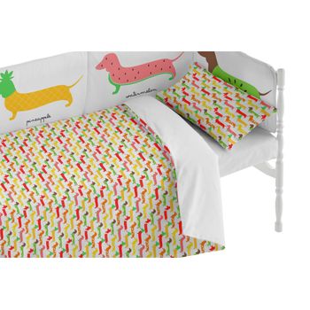 Funda Nórdica Cuna Pooch Fruits Continuo 115x145, 100% Algodón. Incluye Funda De Almohada