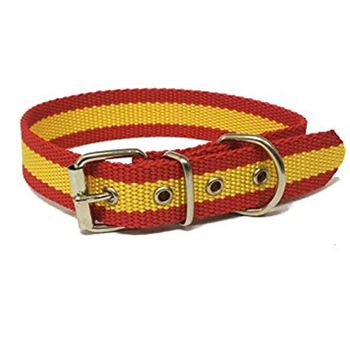 Collar De Perro Bandera De España | Collar De Perro De Nailon Con Refuerzo En Piel | Collar 35 Cms