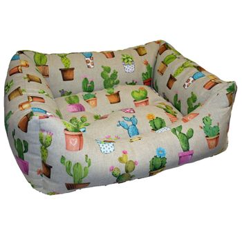 Cuna De Loneta Viena | Cama De Perros Con Estampado De Cactus | Cuna Para Mascotas 50 X 40 X 20 Cms