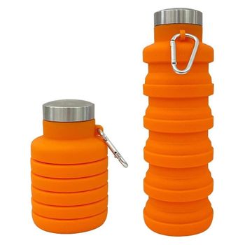 Botella Plegable De Silicona Con Tapón A Rosca Y Mosquetón - Naranja | Oferta Exclusiva