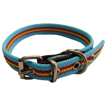 Collar De Perro Bandera De España De Algodón En Color Azul 25 Cm. Resistente A Tirones Y Climatología. | Oferta Exclusiva