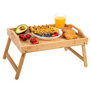 Bandeja De Bambú Con Doble Función. Mesa De Desayuno Plegable 50x30x23 Cm | Oferta Exclusiva