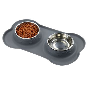 Comedero De Acero Inoxidable Con Base Antideslizante De Silicona Gris Para Gatos Y Perros Pequeños. Ideal Para Comida Y Agua | Oferta Exclusiva