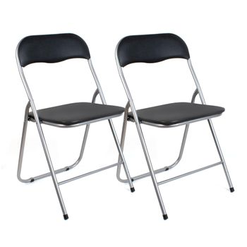 Pack De 2 Sillas Plegables De Metal Y Pvc Con Asiento Acolchado - Negro