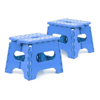 Pack De 2 Taburetes Plegables Multiusos - 21x17x18 - Escalera Antideslizante De Pvc - Altillo Para Cocina, Baño O Dormitorio - Azul