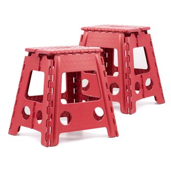 Pack De 2 Taburetes Plegables Multiusos - 29x22x39 - Escalera Antideslizante De Pvc - Altillo Para Cocina, Baño O Dormitorio - Rojo