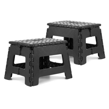 Pack De 2 Taburetes Plegables Multiusos - 29x22x22 - Escalera Antideslizante De Pvc - Altillo Para Cocina, Baño O Dormitorio - Negro