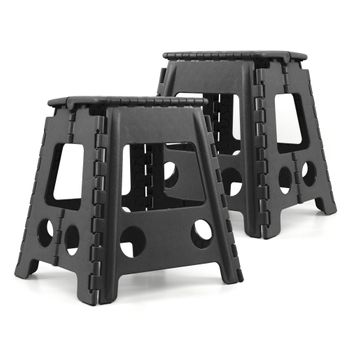 Pack De 2 Taburetes Plegables Multiusos - 29x22x39 - Escalera Antideslizante De Pvc - Altillo Para Cocina, Baño O Dormitorio - Negro