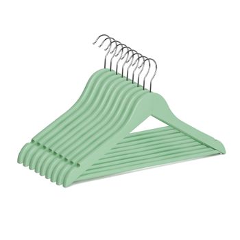 Pack De 9 Perchas De Madera (verde Menta)