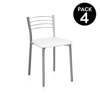 Pack 2 Sillas Cocina - Modelo XARA WHITE - Asiento Polipiel - Estructura  Metal