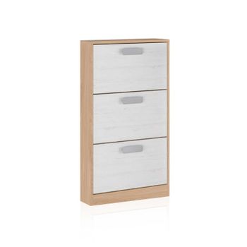 Mueble zapatero 4 puertas color roble/blanco, 106 x 22 x 115 cm DANA