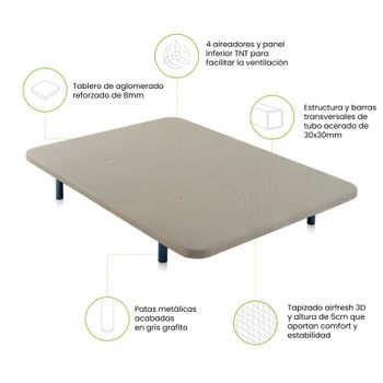 Base Tapizada 105x190 Cm, 5 Refuerzos Transversales, Tubo 40x30 Mm, Tejido  3d Transpirable, 6cm Grosor. Color Beige. 6 Patas Incluidas con Ofertas en  Carrefour