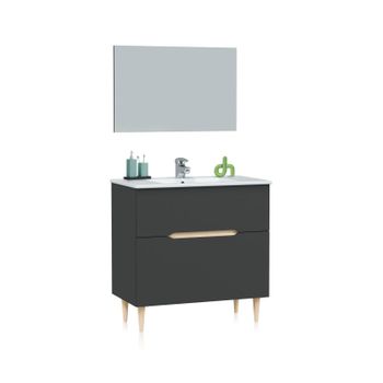 Pack De Baño Con Lavabo Opera 80 Antracita - Roble 80 X 80 X 45 Cm