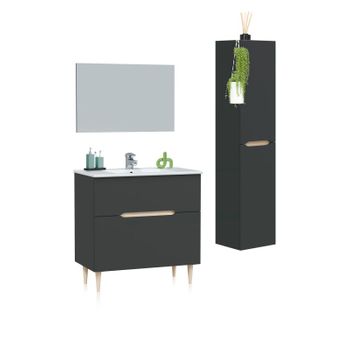 Pack De Baño Con Lavabo Y Columna Opera 80 Antracita - Roble 45 X 80 X 45 Cm