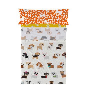 Juego De Sábanas 2 Piezas 100% Algodón Dogs 160x270 Cm (cama 80/90) Multicolor