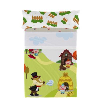 Juego De Sábanas 2 Piezas 100% Algodón Piggys 160x270 Cm (cama 80/90) Multicolor