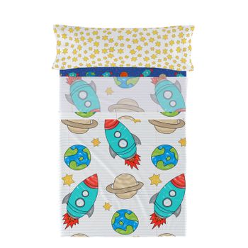 Juego De Sábanas 2 Piezas 100% Algodón Space Rocket 180x270 Cm (cama 105) Multicolor