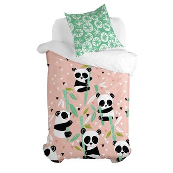 Juego Nórdico 2 Piezas 100% Algodón Panda Garden 140x200 Cm (cama 80) Rosa