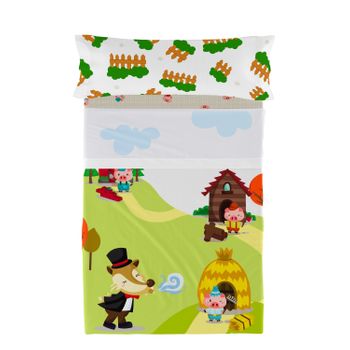 Juego De Sábanas 2 Piezas 100% Algodón Piggys 180x270 Cm (cama 105) Multicolor