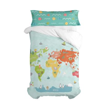 Juego Nórdico 2 Piezas 100% Algodón World Map 155x220 Cm (cama 80/90) Multicolor