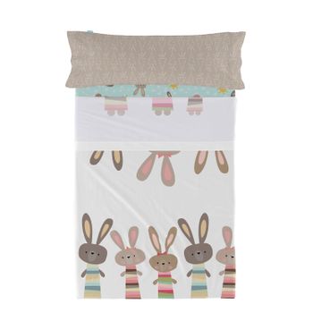 Juego De Sábanas 2 Piezas 100% Algodón Rabbit Family 160x270 Cm (cama 80/90) Multicolor