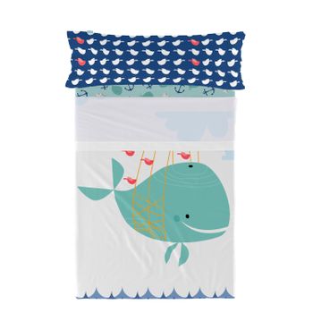 Juego De Sábanas 2 Piezas 100% Algodón Whale 160x270 Cm (cama 80/90) Multicolor