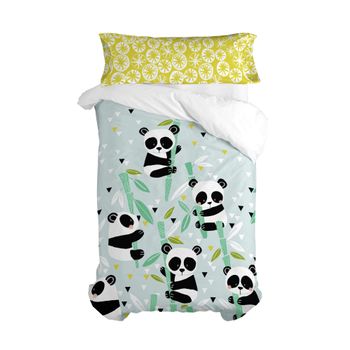 Juego Nórdico 2 Piezas 100% Algodón Panda Garden Blue 140x200 Cm (cama 80) Azul