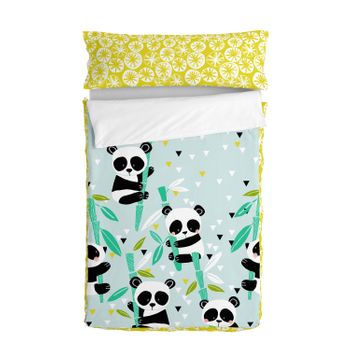 Saco Nórdico 100% Algodón Panda Garden Blue 90x200 Cm (cama 90) Con Relleno Azul