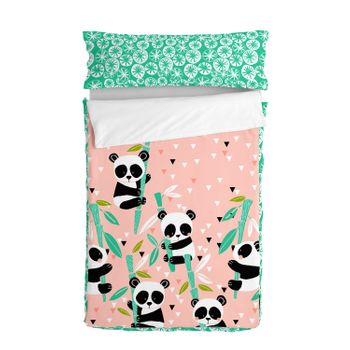 Saco Nórdico 100% Algodón Panda Garden 105x200 Cm (cama 105) Con Relleno Rosa