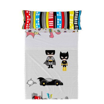 Juego De Sábanas 2 Piezas 100% Algodón Bat 180x270 Cm (cama 105) Multicolor