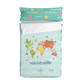 Saco Nórdico 100% Algodón World Map 105x200 Cm (cama 105) Con Relleno Multicolor