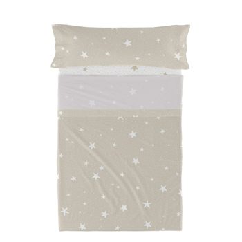 Juego De Sábanas 2 Piezas 100% Algodón Little Star 160x270 Cm (cama 80/90) Beige