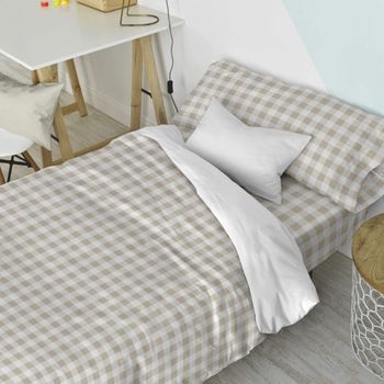 Vichy Beige Juego Nórdico Cama 80/90 (155x220 Cm) 100% Algodón