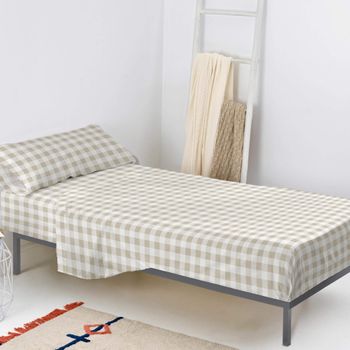 Vichy Beige Juego De Sábana Cama 80/90 (160x270 Cm) 100% Algodón